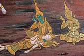 Bangkok Grand Palace, Ramakien murals of the gallery of the Wat Phra Kaew, Phra Ram is crying over Naang Sida s body, which is really Naang Benyakai in disguise. 